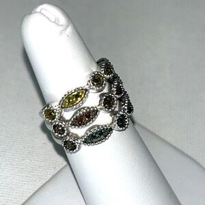 NWOT Genuine Red Blue Green Diamond Sterling Silver 3 Ring Set Wedding Bohemian